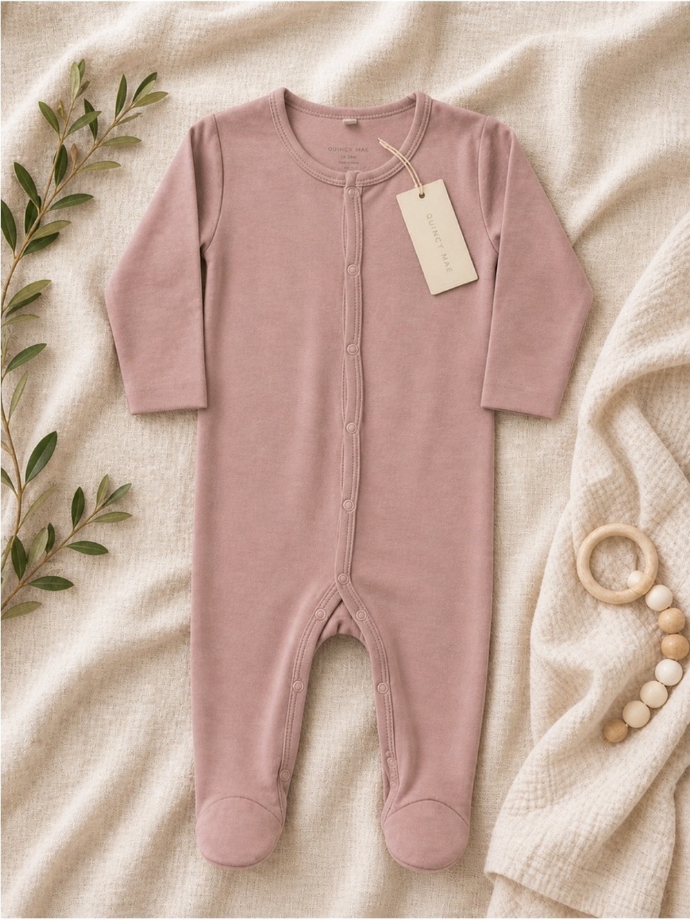 Quincy Mae NWT Footed Sleeper 18-24M Dusty Rose Organic Cotton Pajamas